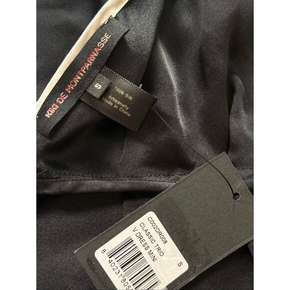 Kiki de Montparnasse $488 Silk V-Neck Mini Dress Black White Size Small - Picture 11 of 11